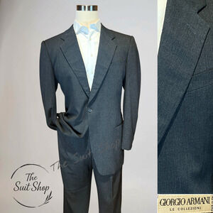 Vintage Giorgio Armani Mens 43L 35x33 Solid Gray Nailhead Designer Suit Italy